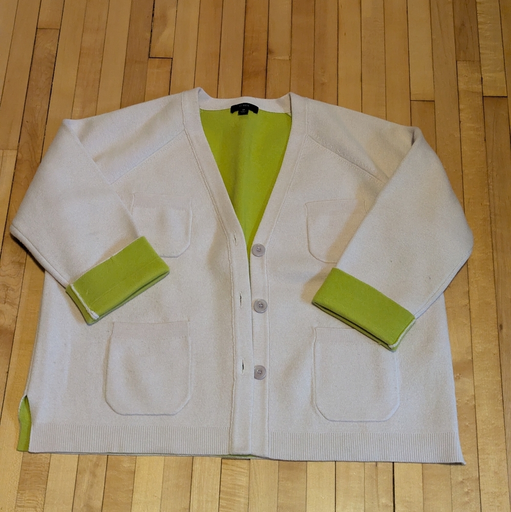 J. Crew Cream Cardigan with Lime Green Lining